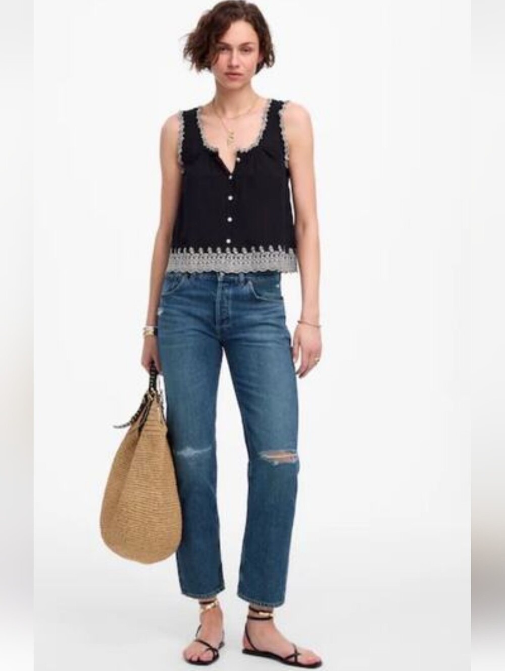 Madewell W27 The Dean Easy Straight-Leg Women’s Crop Jeans in Medium Blue